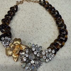 J.Crew Tortoiseshell Chain Rhinestone Floral Statement Necklace
